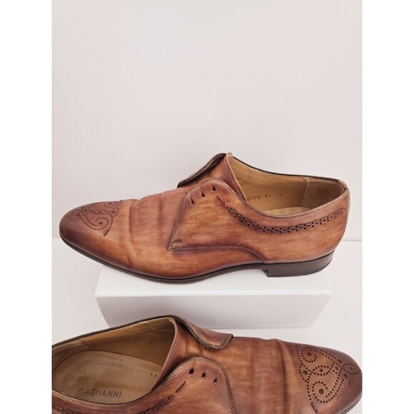 Magnanni Cordero Medallion Toe Derby Cognac Brown 20598 Brogue Dress Shoes 11 M - Picture 4 of 14